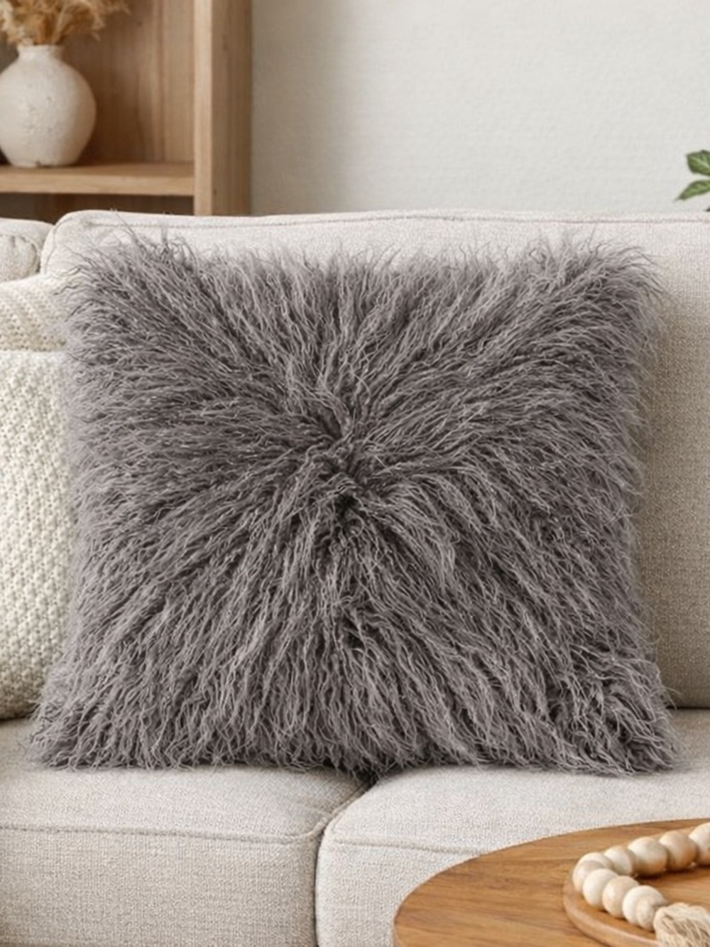 Koolaburra by UGG Klara Faux Fur Decorative Pillow Grey Plush Accent Cushion NWT